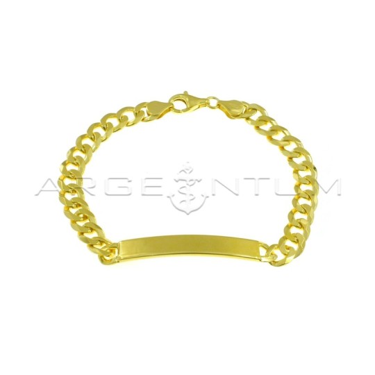 8 mm curb mesh bracelet with yellow gold plated central rectangular plate in 925 silver