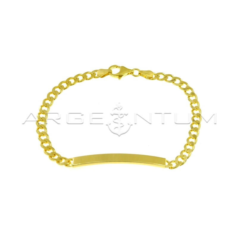 5 mm curb mesh bracelet with central rectangular yellow gold plated plate in 925 silver