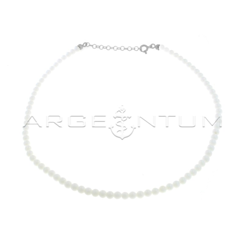 White agate ball necklace white gold plated in 925 silver