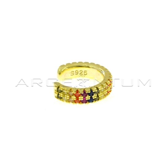 Circle ear cuff with 2 rows of multicolor zircons in yellow gold plated 925 silver