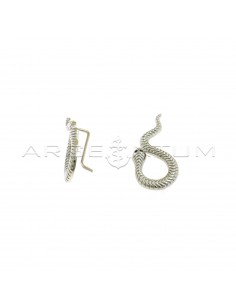 Orecchini serpente rigato con occhi di zircone nero ed attacco ad amo placcati oro bianco in argento 925