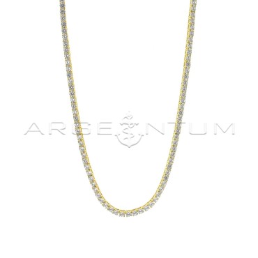 Tennis necklace of white zircons of ø 3 mm, yellow gold plated in 925 silver