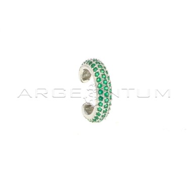 White gold plated green zircon circle ear cuff in 925 silver