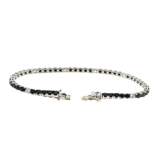 White gold plated tennis bracelet with 5 black and 1 white 3mm zircons. in 925 silver