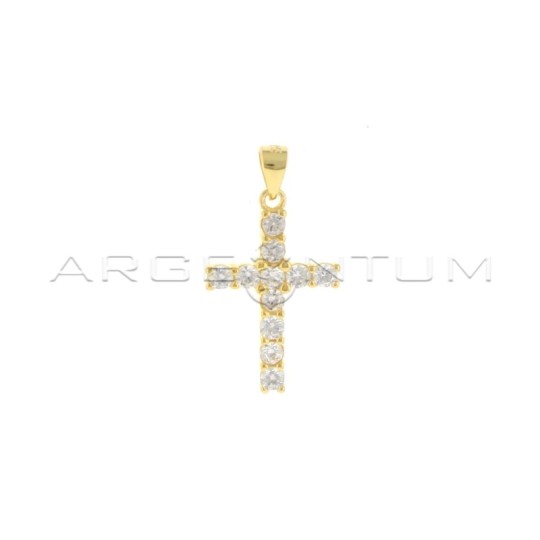 Cross pendant with black zircons with 4 claws white gold plated in 925 silver