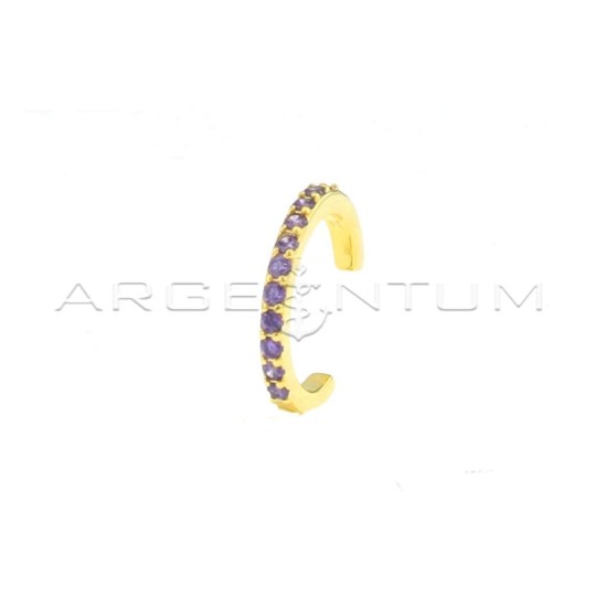 Ear cuff a cerchio con zirconi lilla placcato oro giallo in argento 925