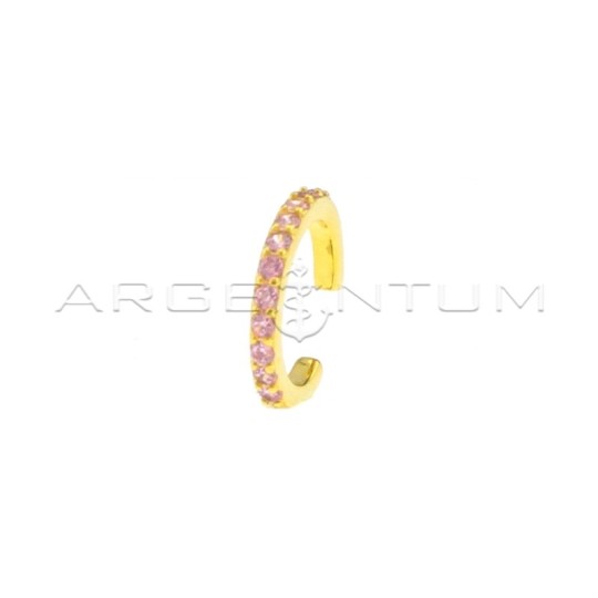 Circle ear cuff with yellow gold plated pink zircons in 925 silver