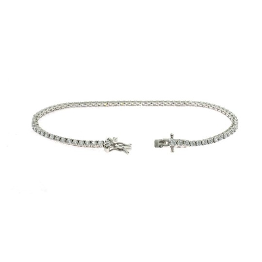 Bracciale tennis placcato oro bianco con zirconi bianchi da 2 mm. in argento 925