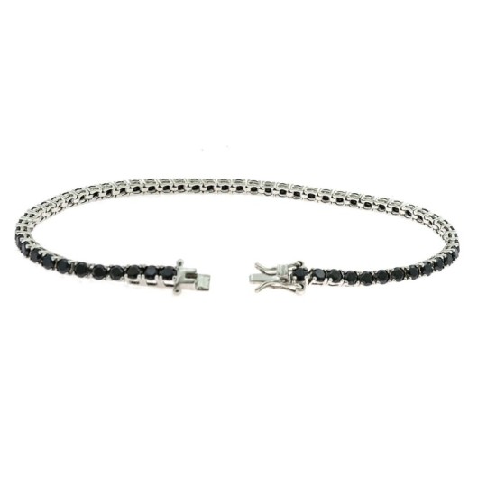 White gold plated tennis bracelet with 3 mm black zircons. in 925 silver