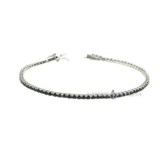 White gold plated tennis bracelet with 2 mm black zircons in 925 silver