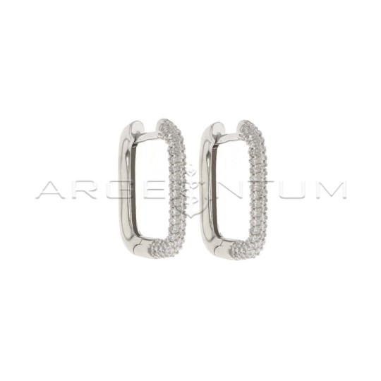 White gold-plated rectangular tubular barrel earrings with white gold plated snap closure in 925 silver