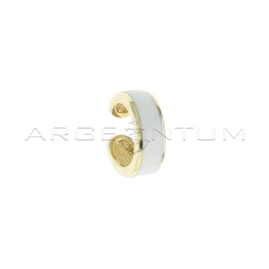 Yellow gold plated white enamel band circle earcuff in 925 silver