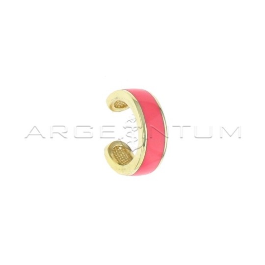 Yellow gold plated rose enamel band circle earcuff in 925 silver