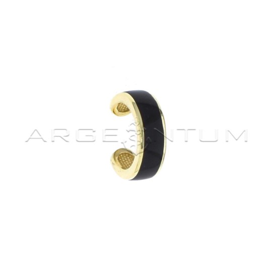 Yellow gold plated black enamel band circle earcuff in 925 silver