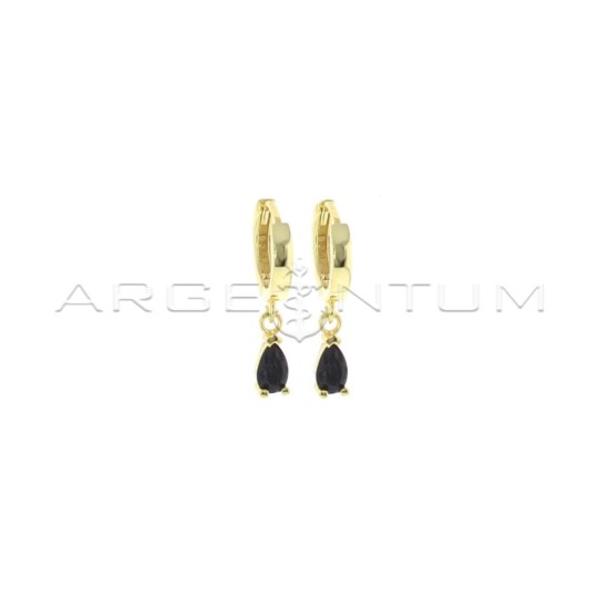 Orecchini a cerchio a sezione quadrata con goccia pendente di zircone nero placcati oro giallo in argento 925