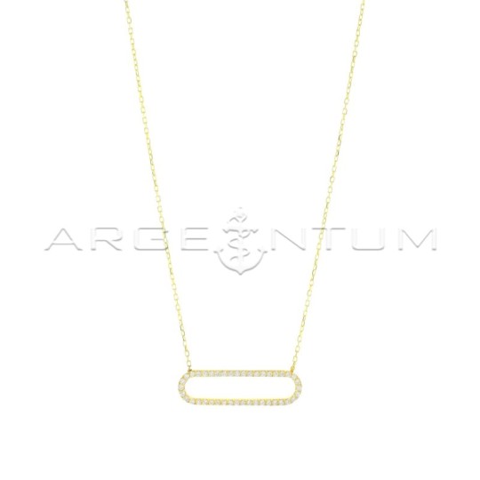 Forced link necklace with central oval shape white zircon plated yellow gold in 925 silver