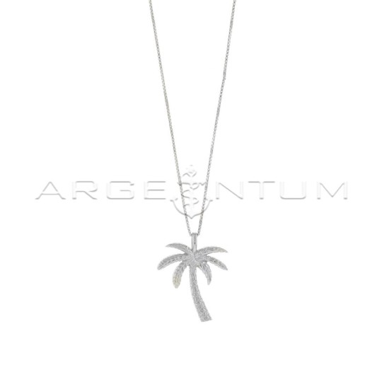 Venetian mesh necklace with engraved palm pendant in white gold plated 925 silver