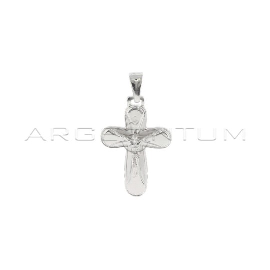 Cross pendant engraved, satin and glossy with white gold plated cast Christ in 925 silver