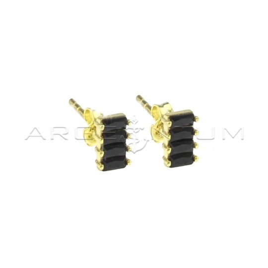 Rectangle lobe earrings of baguettes in turquoise paste, yellow gold plated in 925 silver