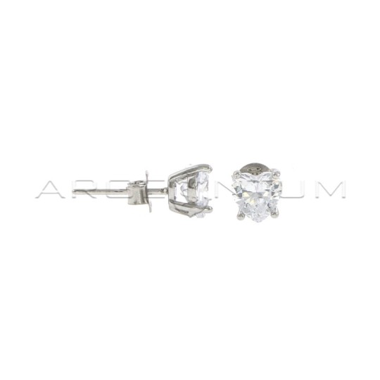 White gold-plated stud earrings with heart-shaped zircon in 925 silver