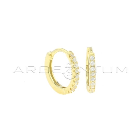 Hoop earrings ø 13 mm white semi-zirconia with yellow gold plated snap clasp in 925 silver