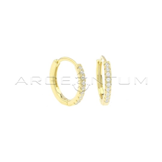 Hoop earrings ø 15 mm white semi-zirconia with yellow gold-plated snap clasp in 925 silver