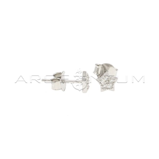 White gold plated white zircon star stud earrings in 925 silver