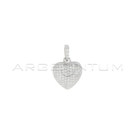 Heart pendant paired with one side in white cubic zirconia pave and zircon counter-mesh and one shiny side with openwork hearts 