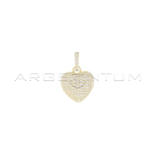 Heart pendant paired with one side in white cubic zirconia pave and zircon counter-mesh and one shiny side with openwork hearts 