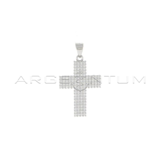 White gold plated cross pendant in white cubic zirconia in 925 silver