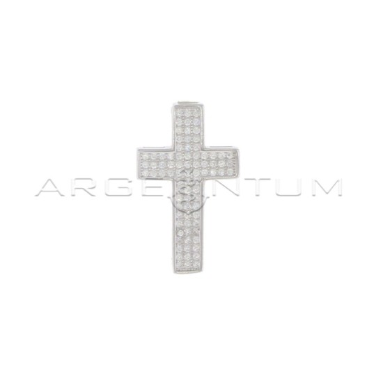 Cross pendant in white cubic zirconia pave with white gold-plated counter-link in 925 silver