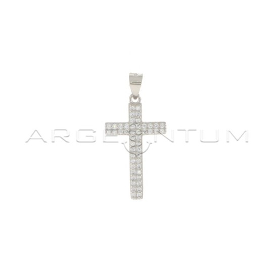 White zircon cross pendant white gold plated in 925 silver