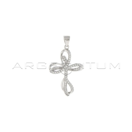 White gold-plated half-circle intertwined cross pendant in 925 silver