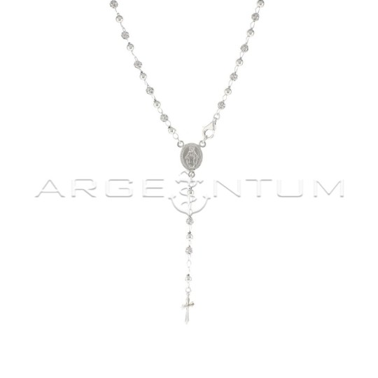 Collana rosario a Y con sfere lucide e traforate alternate placcata oro bianco in argento 925