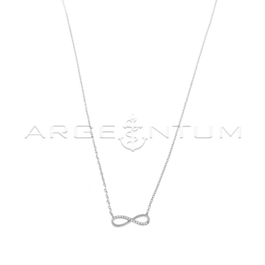 Collana maglia forzatina con infinito semizirconato centrale placcata oro bianco  in argento 925