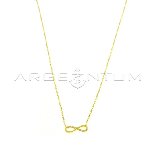 Forced link necklace with yellow gold-plated central semi-zircon infinity in 925 silver