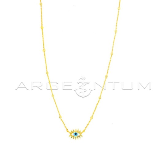 Collarino maglia pallina alternata con occhio centrale traforato e smaltato azzurro e nero placcato oro giallo in argento 925