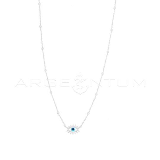 Collarino maglia pallina alternata con occhio centrale traforato e smaltato azzurro e nero in argento 925