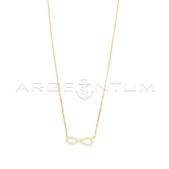 Forced link necklace with yellow gold plated white zircon infinity in 925 silver