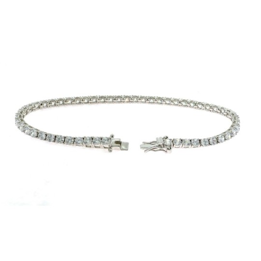 Bracciale tennis placcato oro bianco con zirconi bianchi da 3 mm. in argento 925