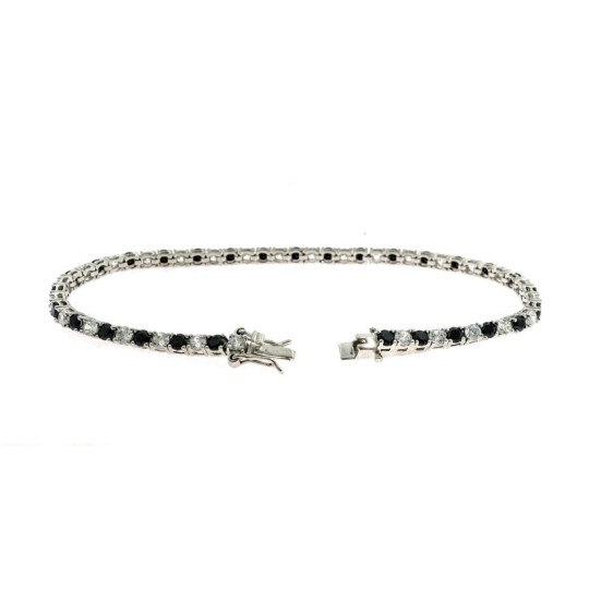 White gold plated tennis bracelet with 3 mm white and black zircons. in 925 silver