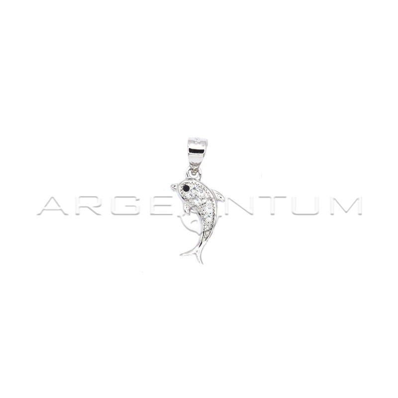 White zircon dolphin pendant with...