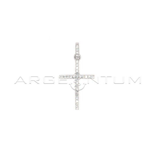 White zircon cross pendant with white gold plated zirconia counter chain in 925 silver