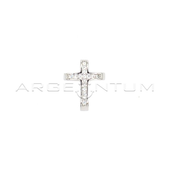 Cross pendant with white zircons in rail and white gold plated pass-through counter in 925 silver