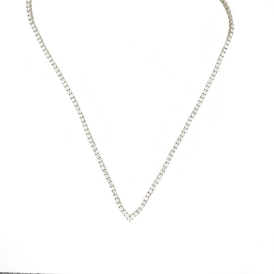 Tennis necklace with central rectangular zircon in a frame of white zircons plated white gold in 925 silver