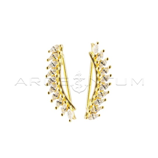 Headband ear cuff earrings with yellow gold plated white zircon spools in 925 silver