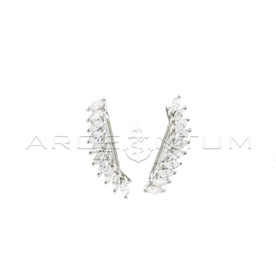 Headband ear cuff earrings with white gold plated white zircon spools in 925 silver