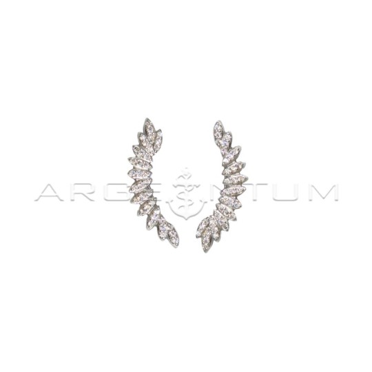 Headband ear cuff earrings with white zirconia leaves white gold plated in 925 silver