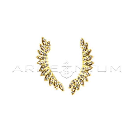 Headband ear cuff earrings with yellow gold plated white zircon leaves in 925 silver