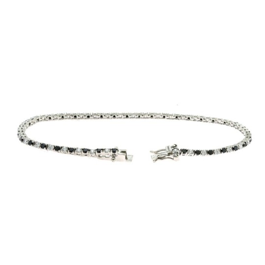 Bracciale tennis placcato oro bianco con zirconi bianchi e neri da 2 mm. in argento 925